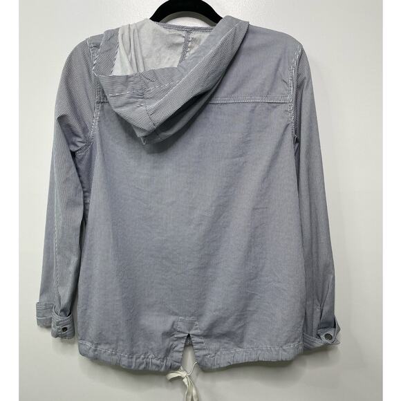 So Pinstriped Long Sleeve Snap Button Field Hooded Jacket Blue/White Women's M - Picture 6 of 9